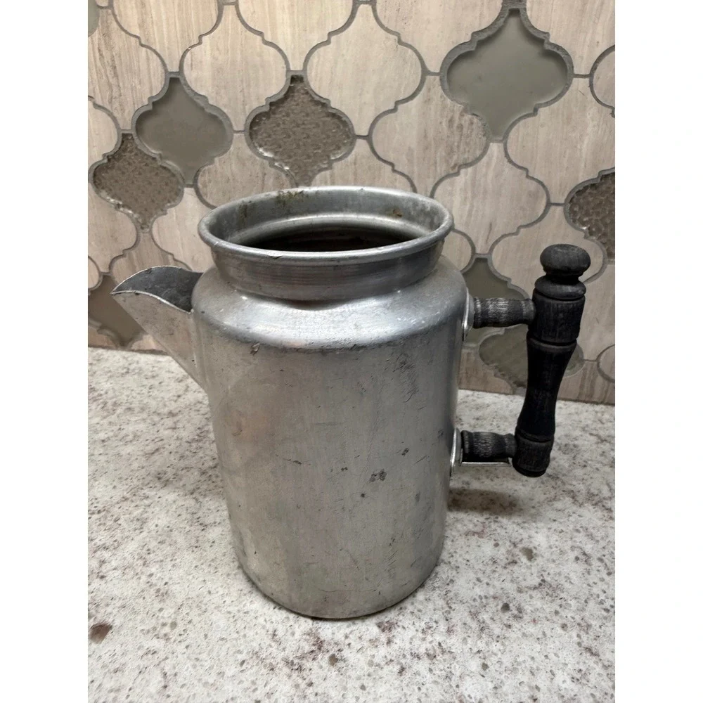 Vintage Princess Pure Aluminum Coffee Pot Wood Handle Made in USA Farmhouse Deco